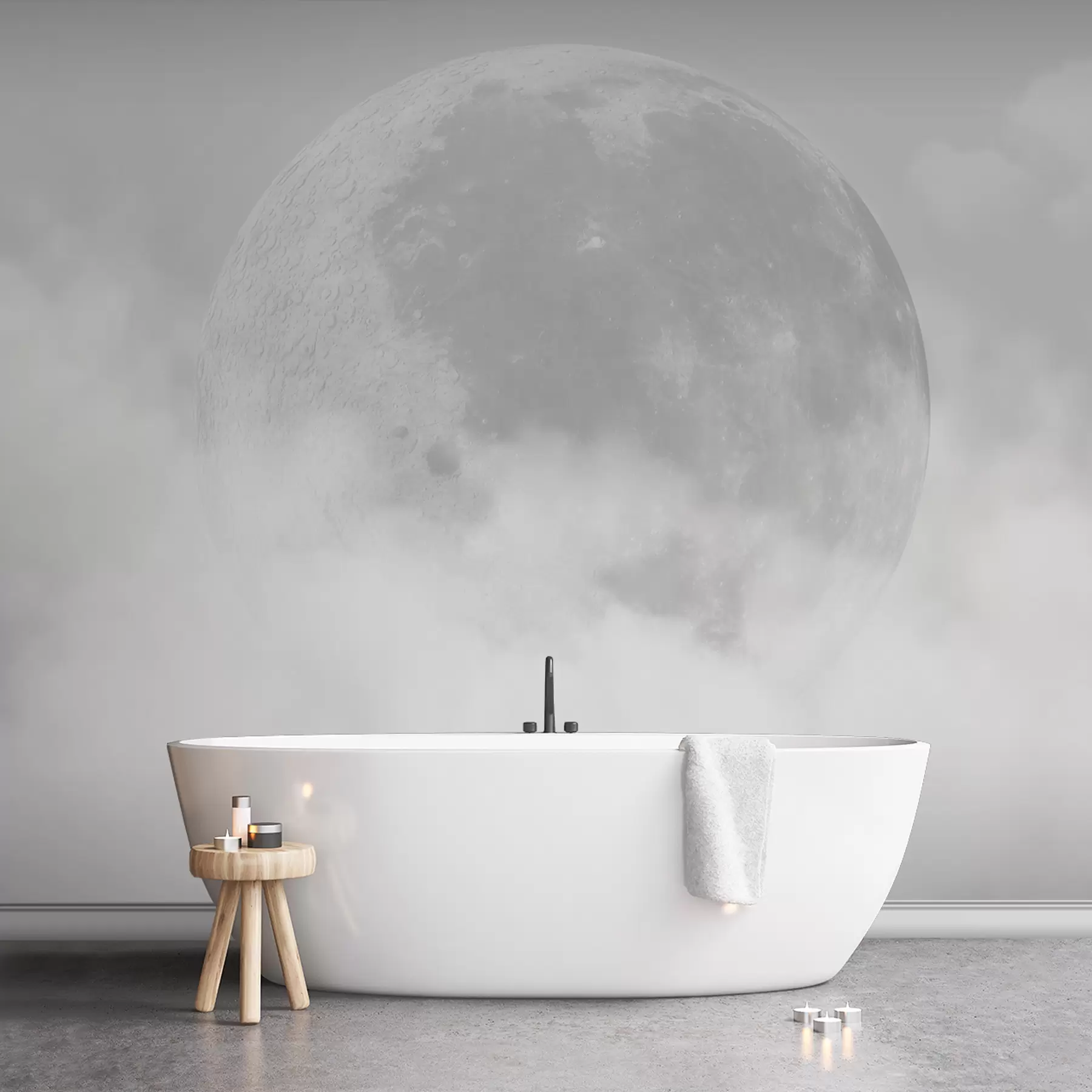 wall murals Big moon among the clouds of gray color loft style w00548v1