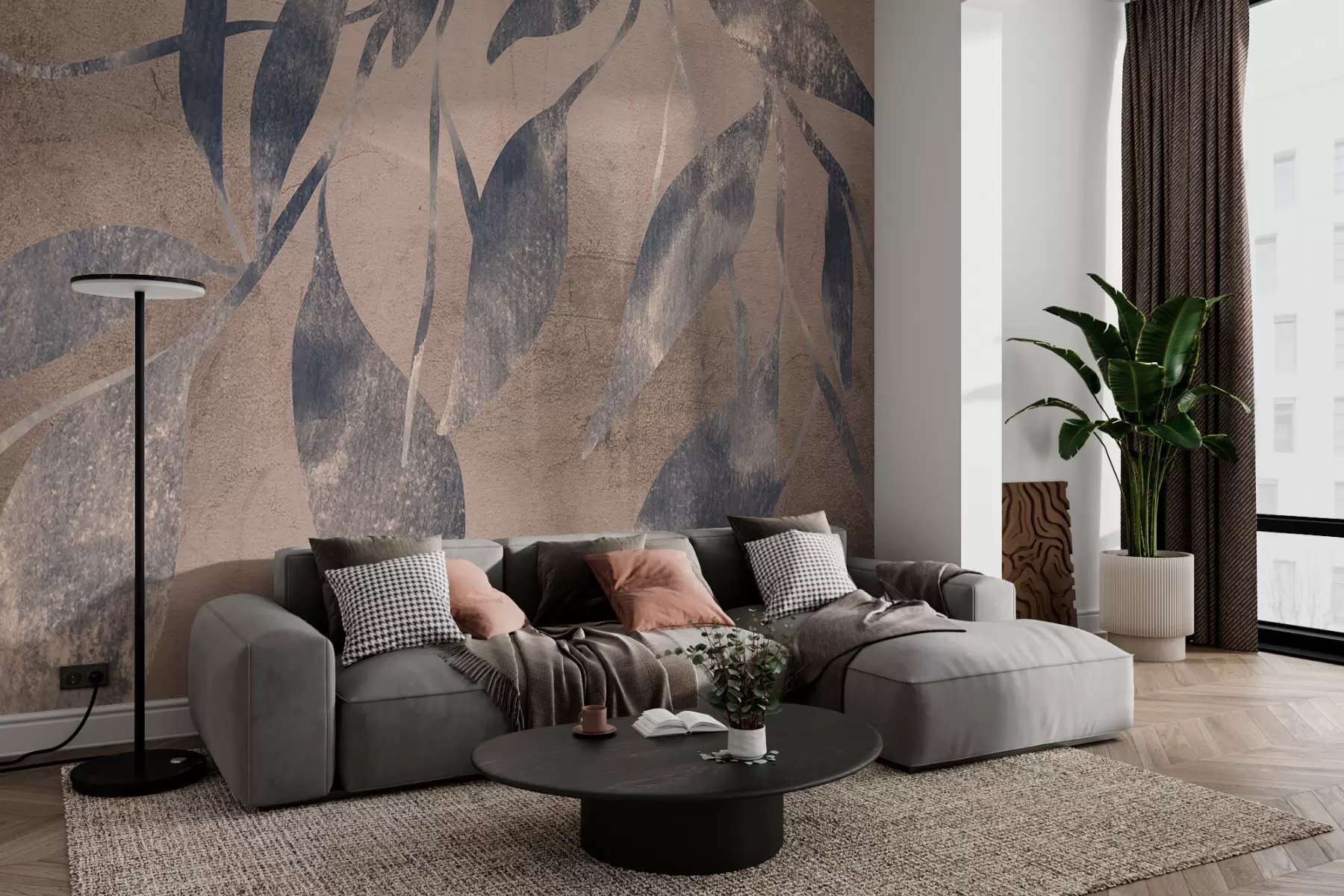 wall murals Overlapping leaves against a light background , creating an abstract, textured pattern w00542