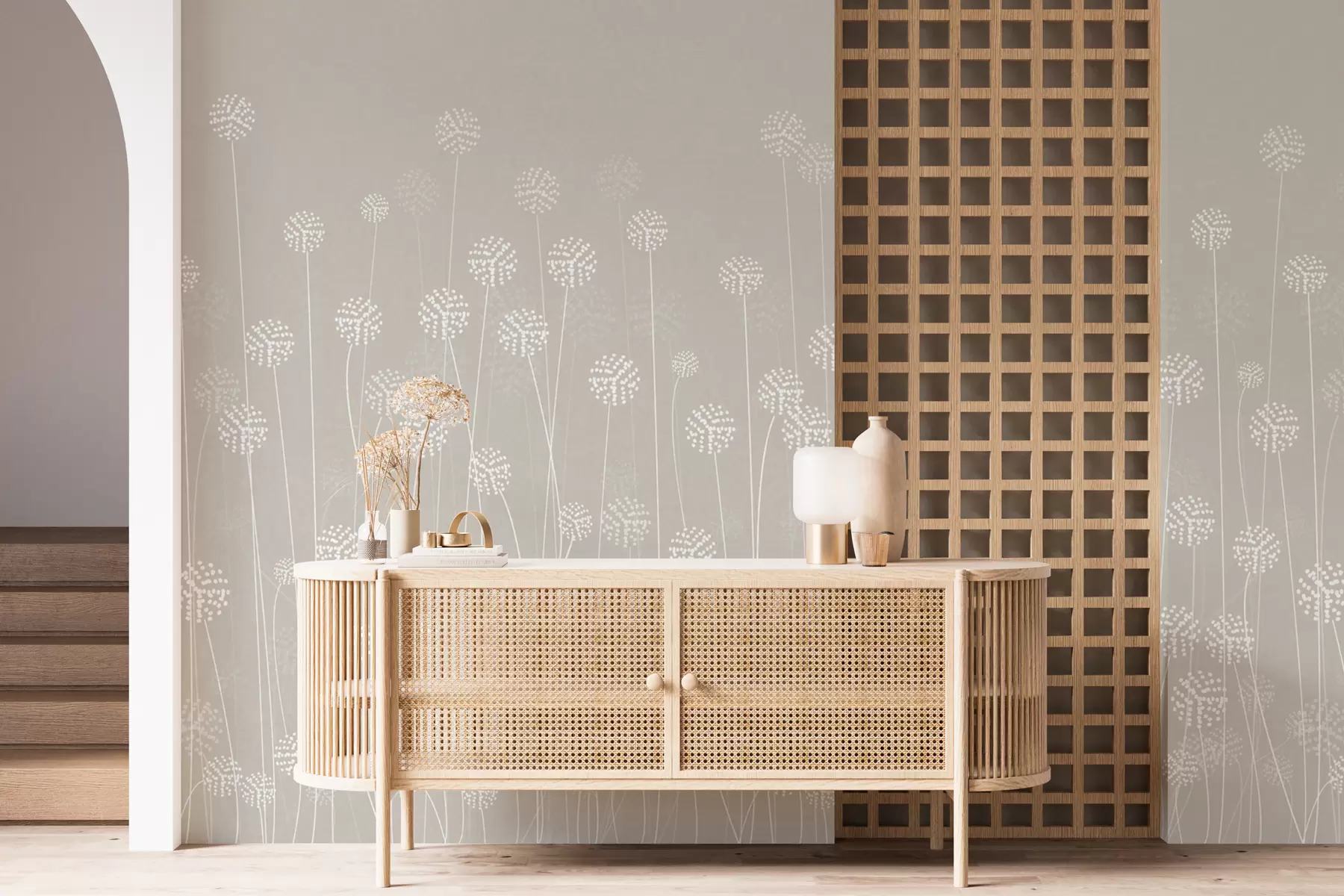 wall murals Dandelion field of beige color w00613