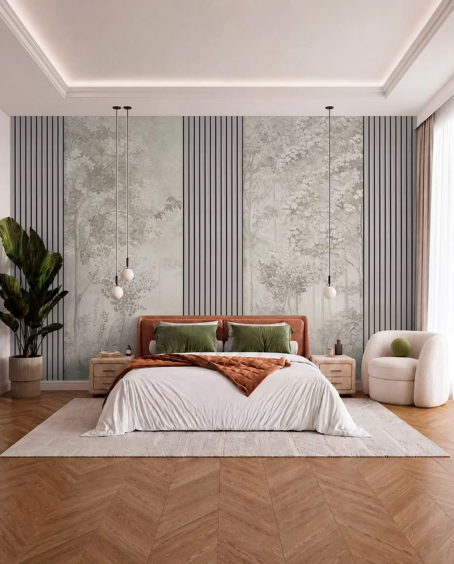 wall murals Wood panels and delicate forest in pastel colours w00670