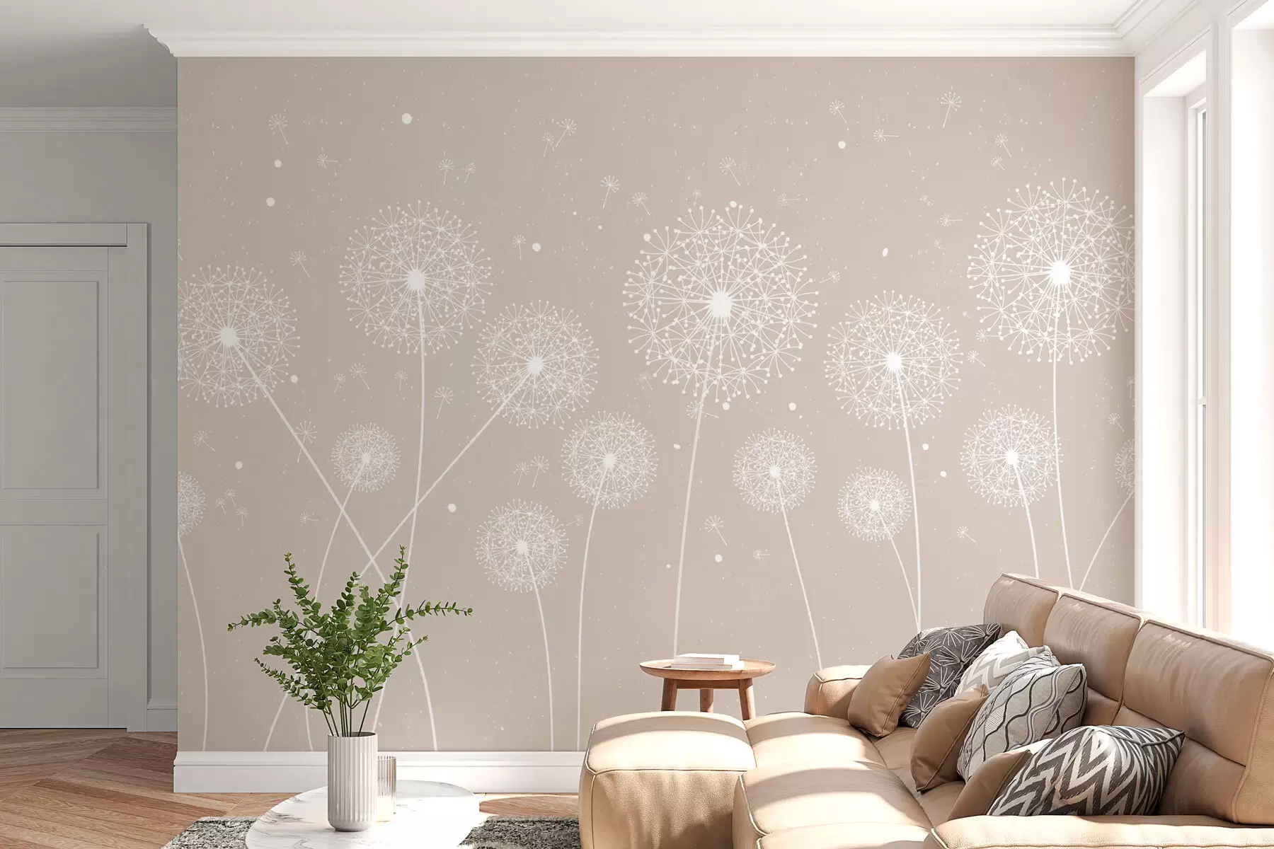 wall murals Dandelions on a beige background w00754