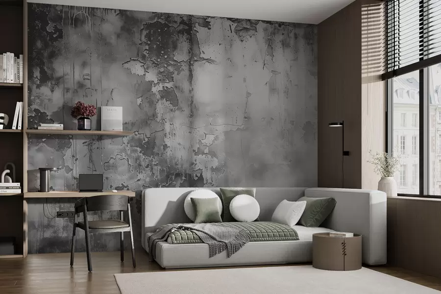 wall murals Gray shabby wall and smoke w00766