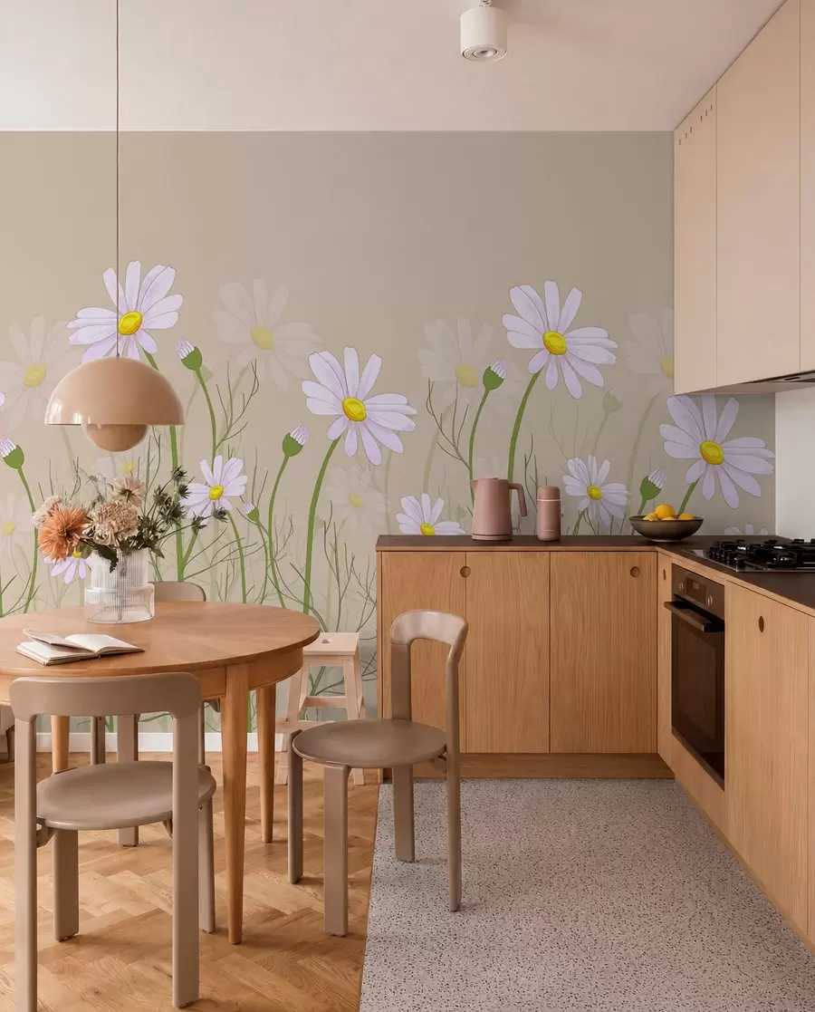 wall murals large daisies on a beige background w00802