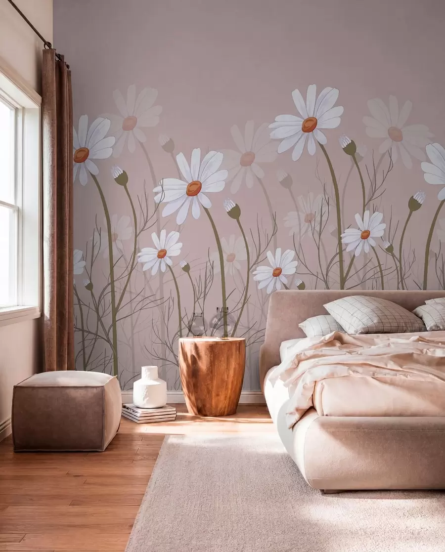 wall murals large daisies on a pink background w00802v1