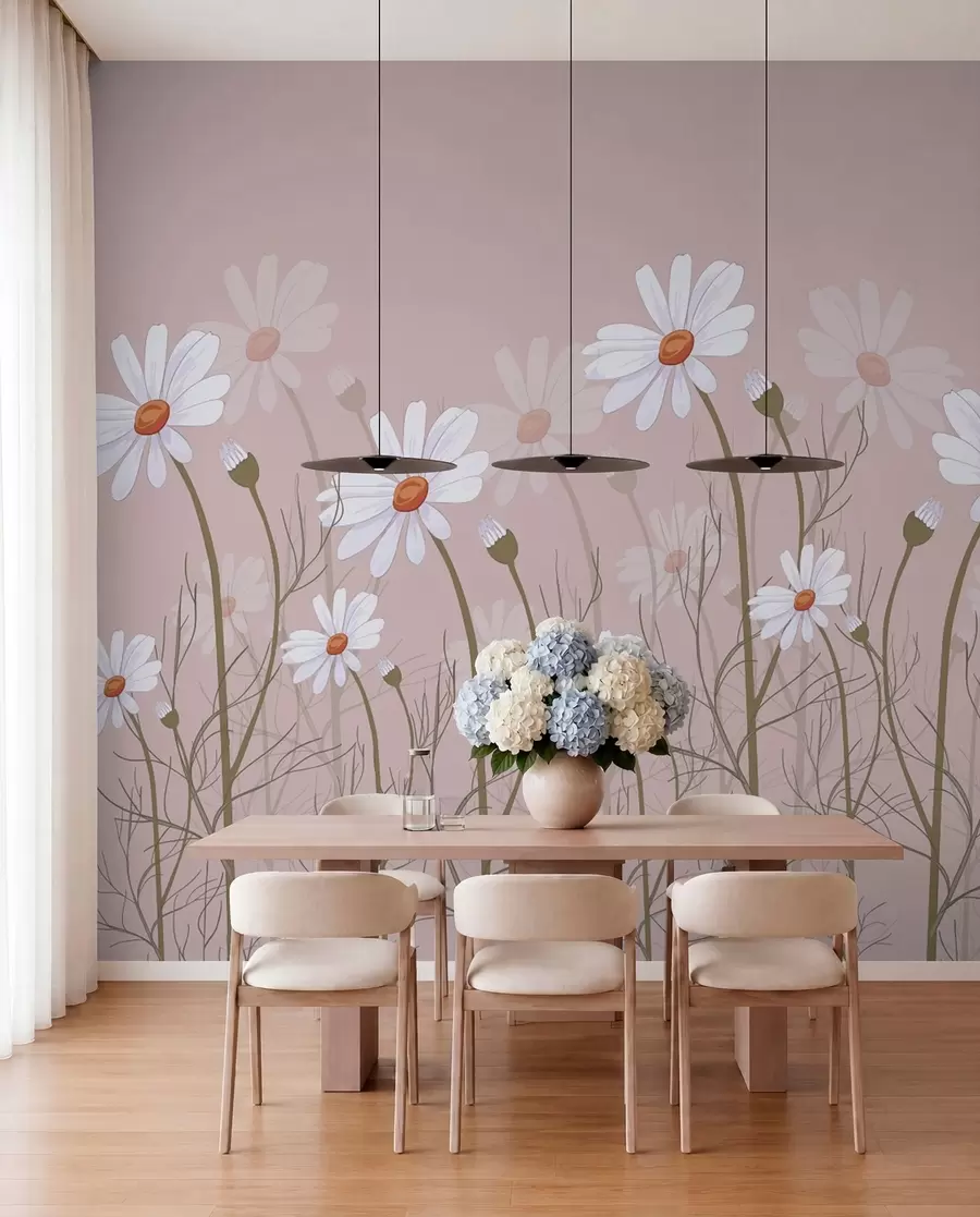 wall murals large daisies on a pink background w00802v1