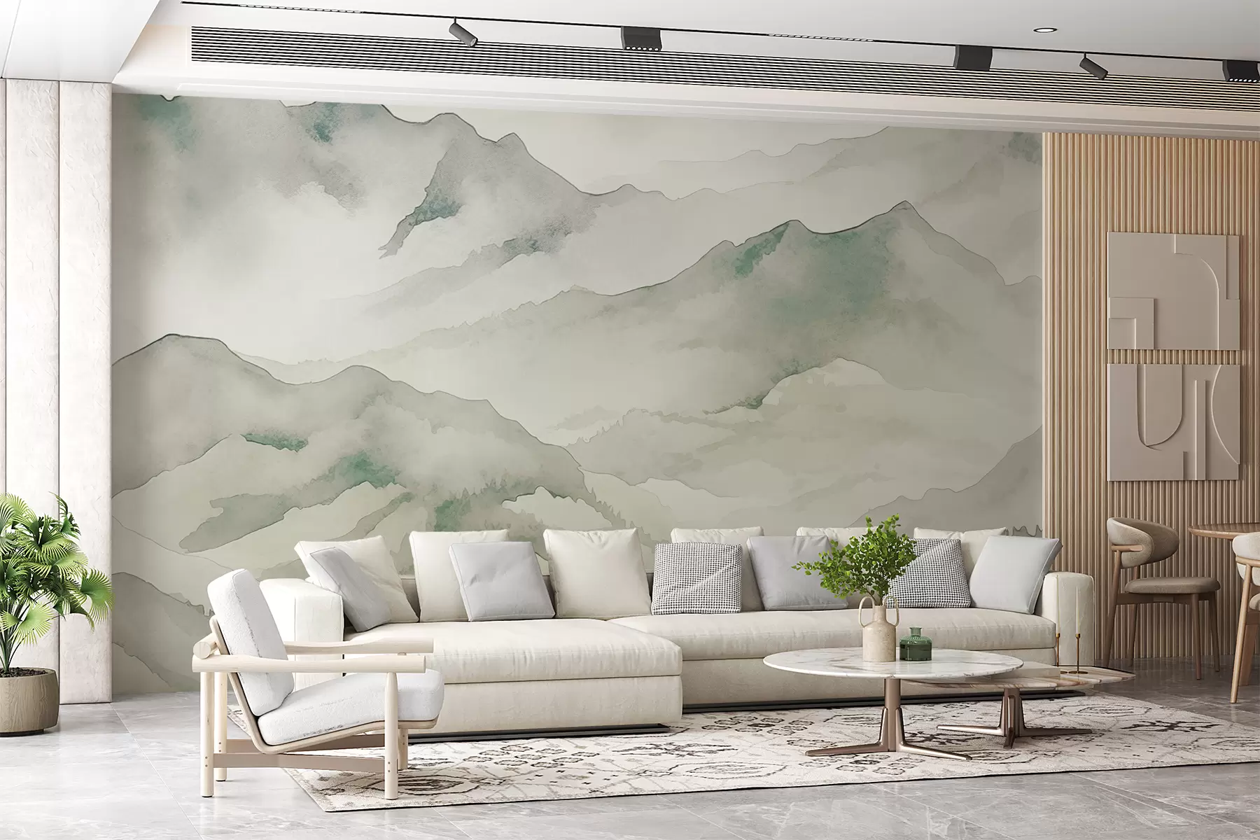 wall murals Mountain ranges watercolor, landscape, landscape, green, gray, sepia color w00840