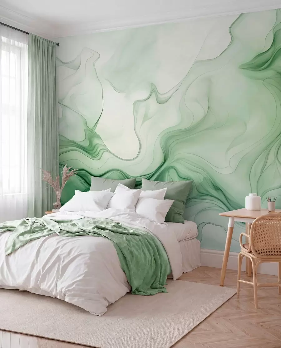 wall murals Panoramic green abstract waves on a light background w01185d1