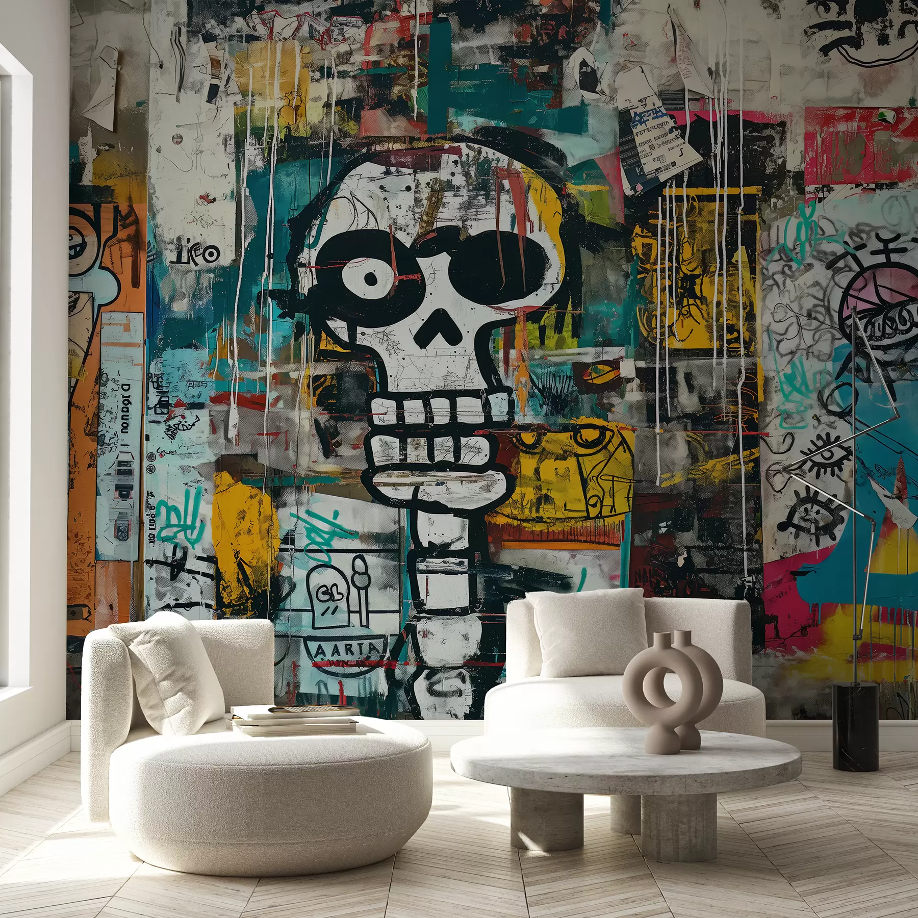 wall murals Colorful graffiti in Basquiat style w01187