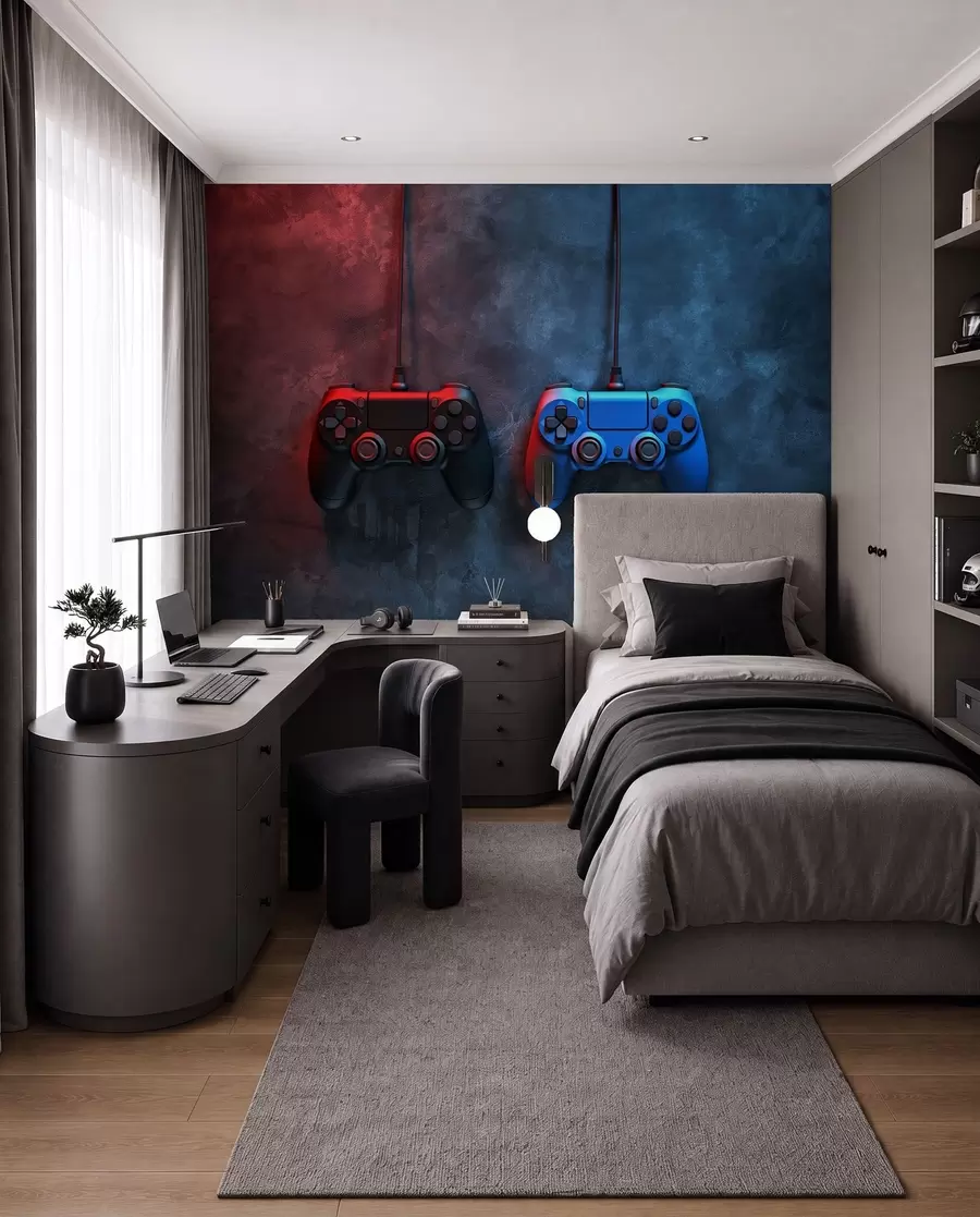 wall murals black and blue DualShock on a dark background w01189