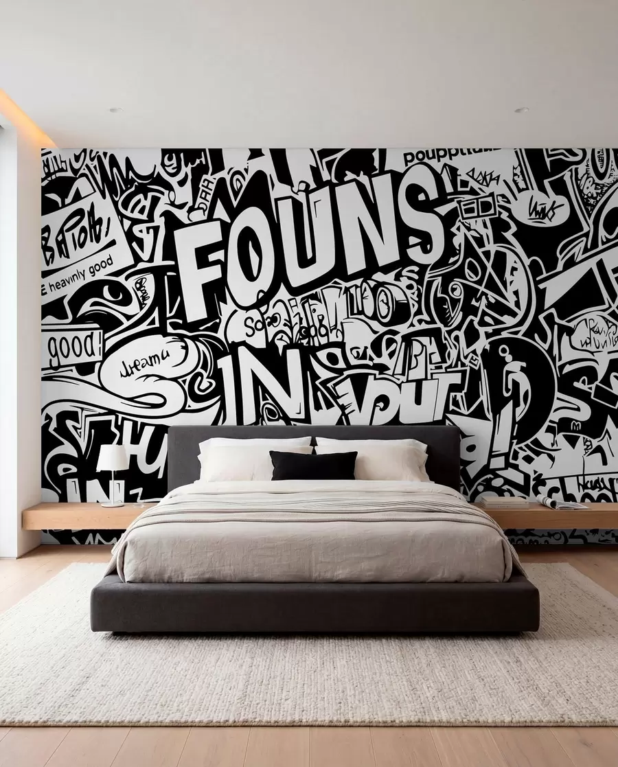 wall murals Black and white graffiti w01190