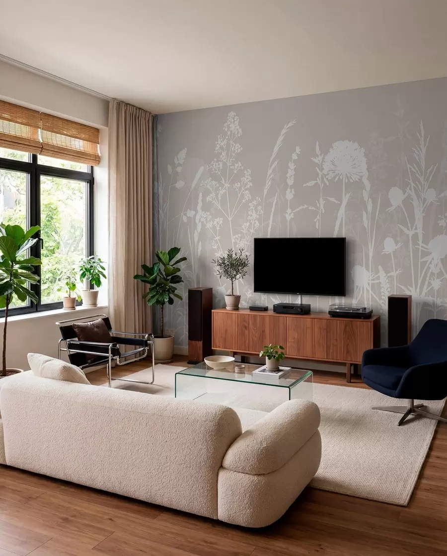 wall murals Gentle field plants and flowers minimalism w01270