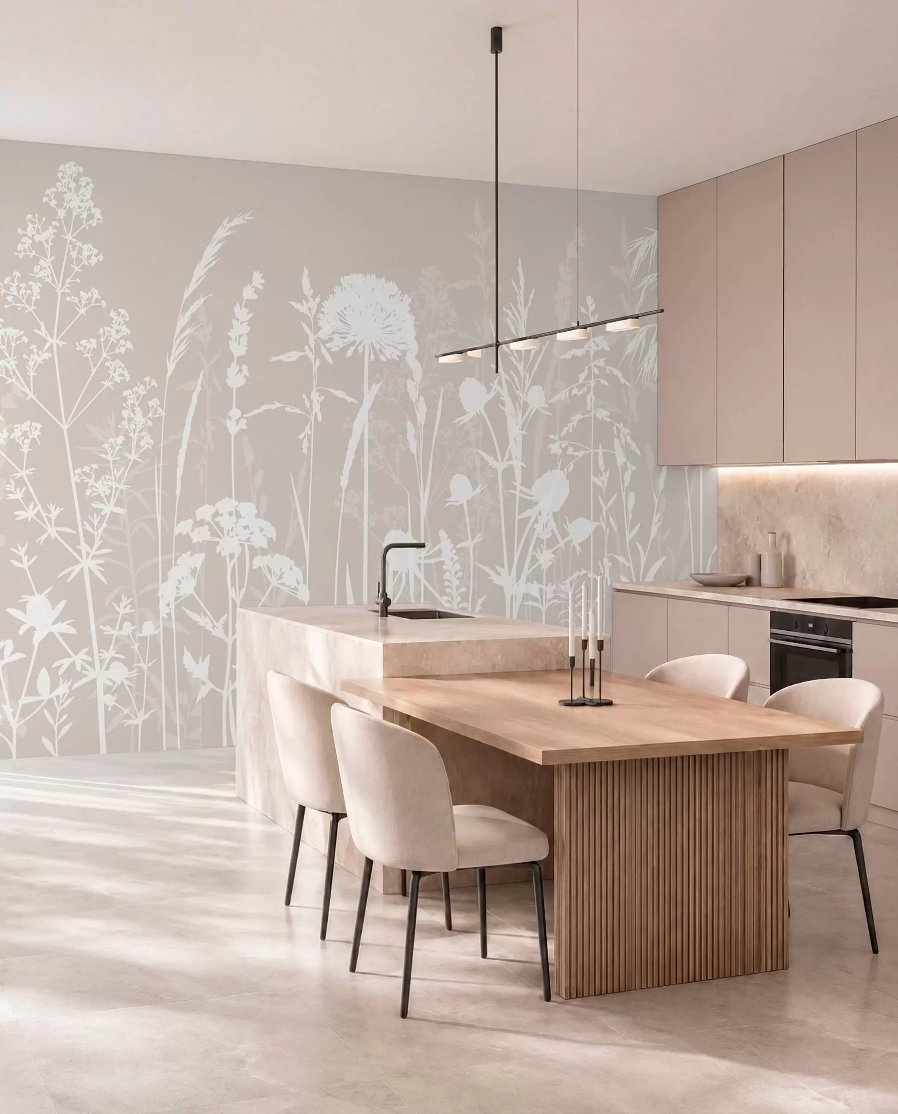 wall murals Gentle field plants and flowers minimalism w01270