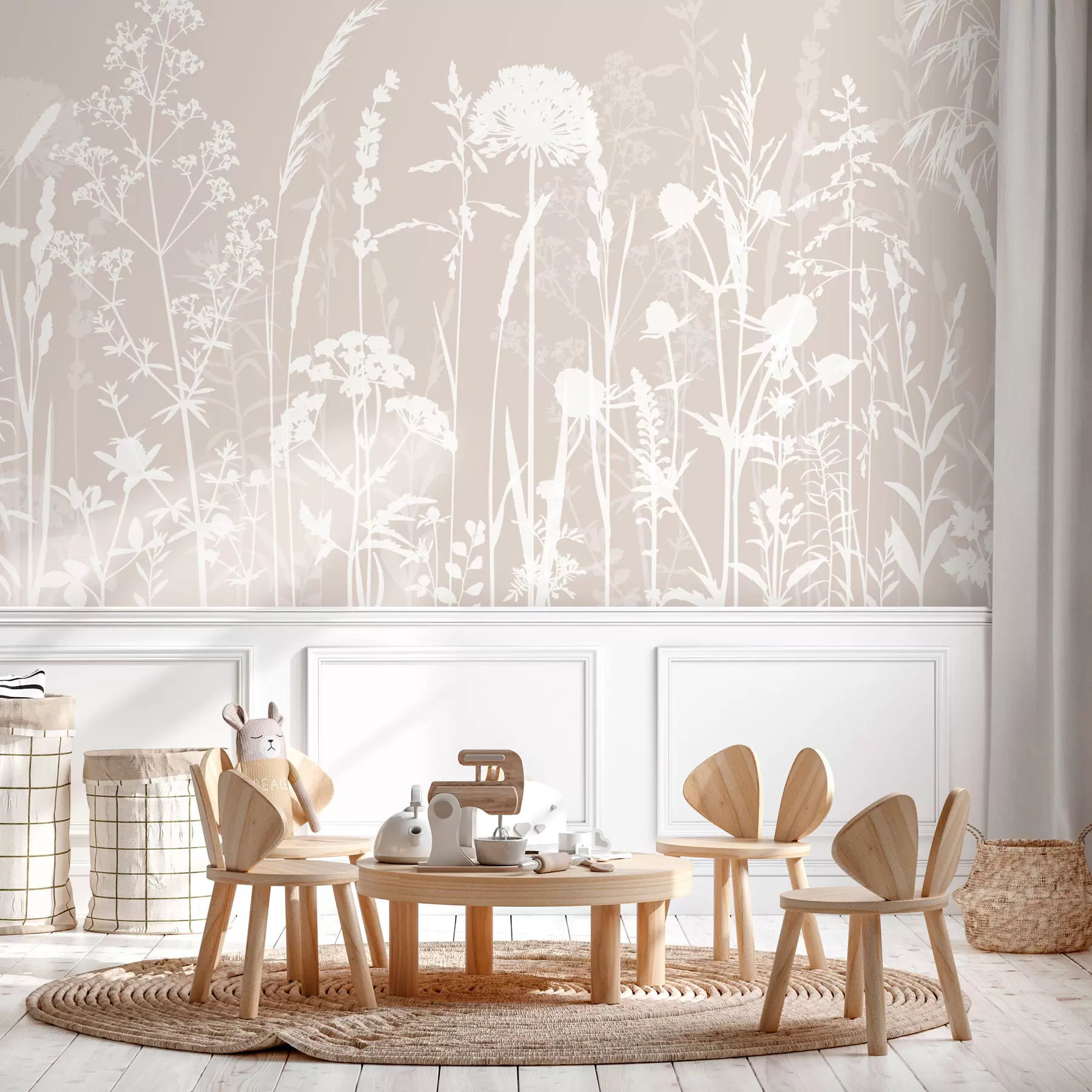 wall murals Gentle field plants and flowers minimalism w01270