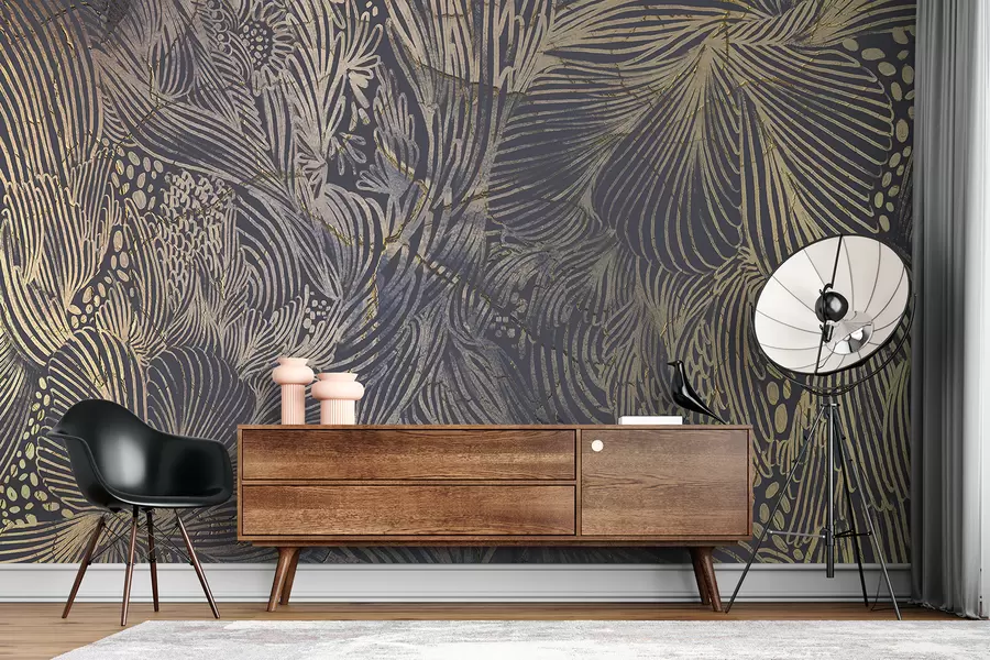 wall murals Abstract textured luxury print with overlapping organic shapes and lines w01243
