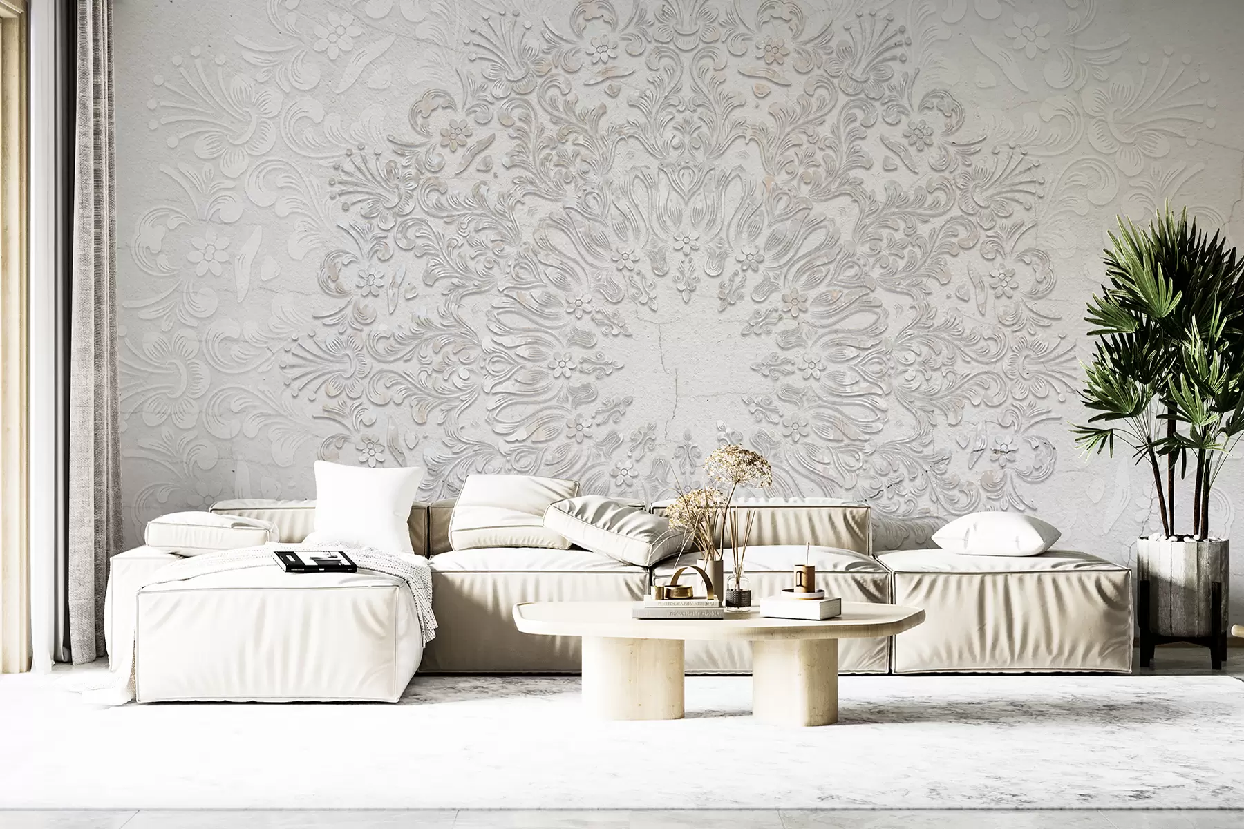 wall murals A highly detailed mandala print creating a beautiful and delicate lace design w01249