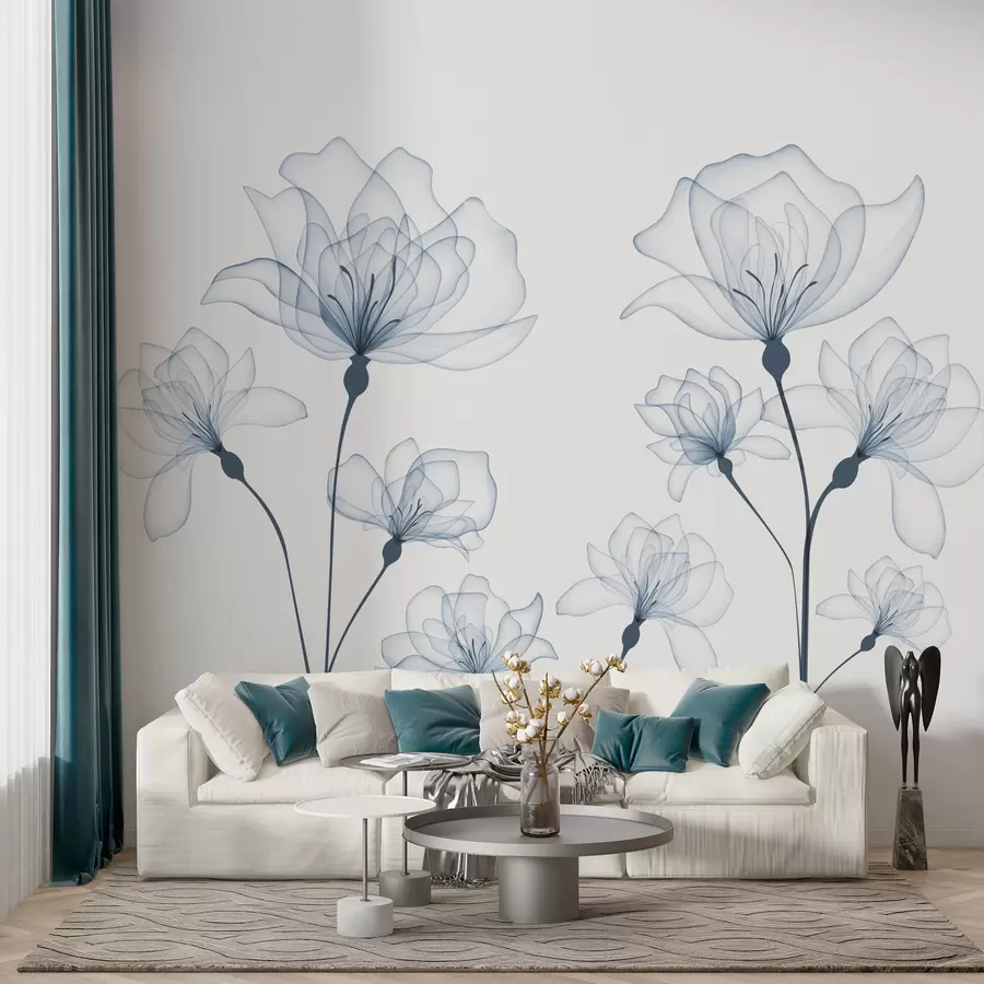 wall murals Delicate blue watercolour flowers w00744v1
