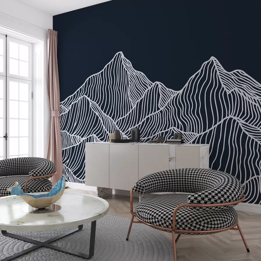 wall murals Linear white mountains on a blue background w01214v3