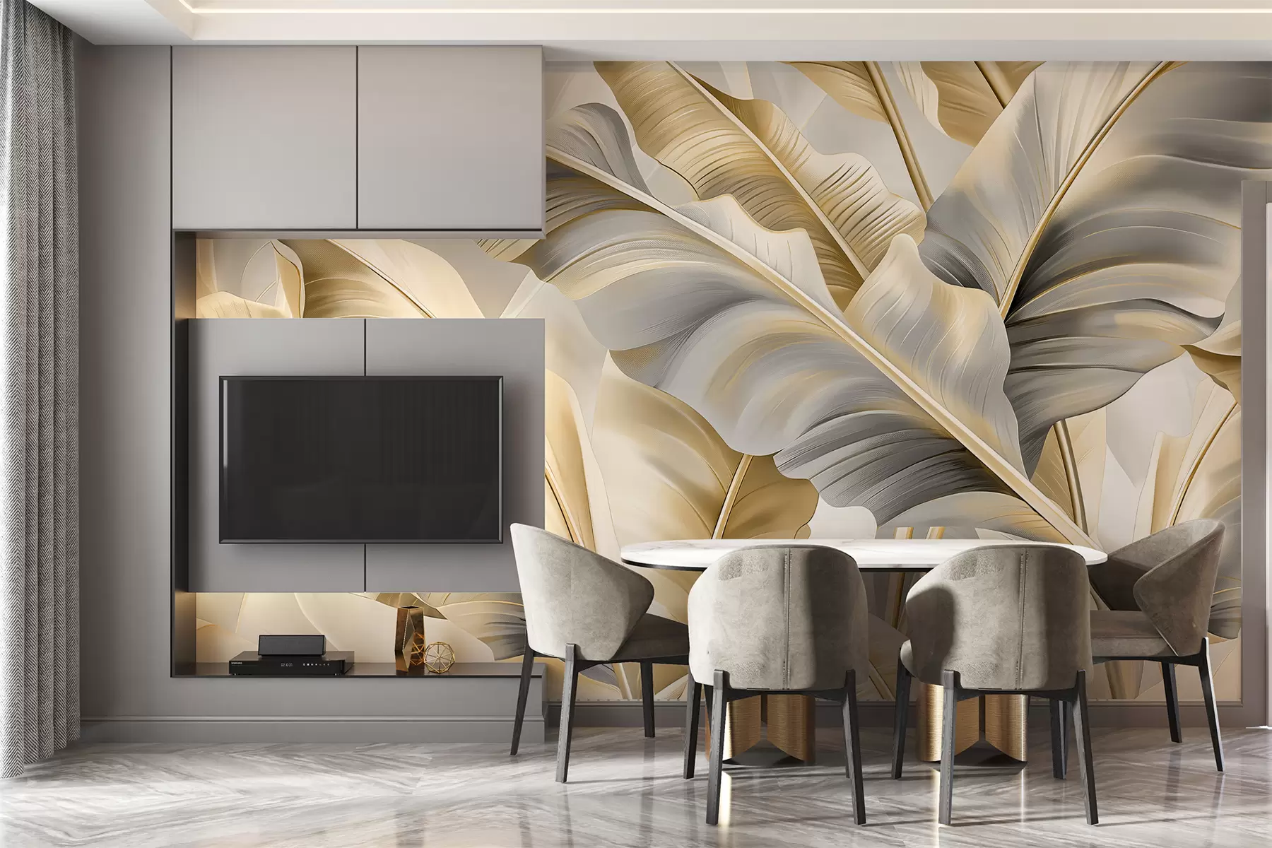 wall murals luxurious large banana leaves in gray-beige tones w07876