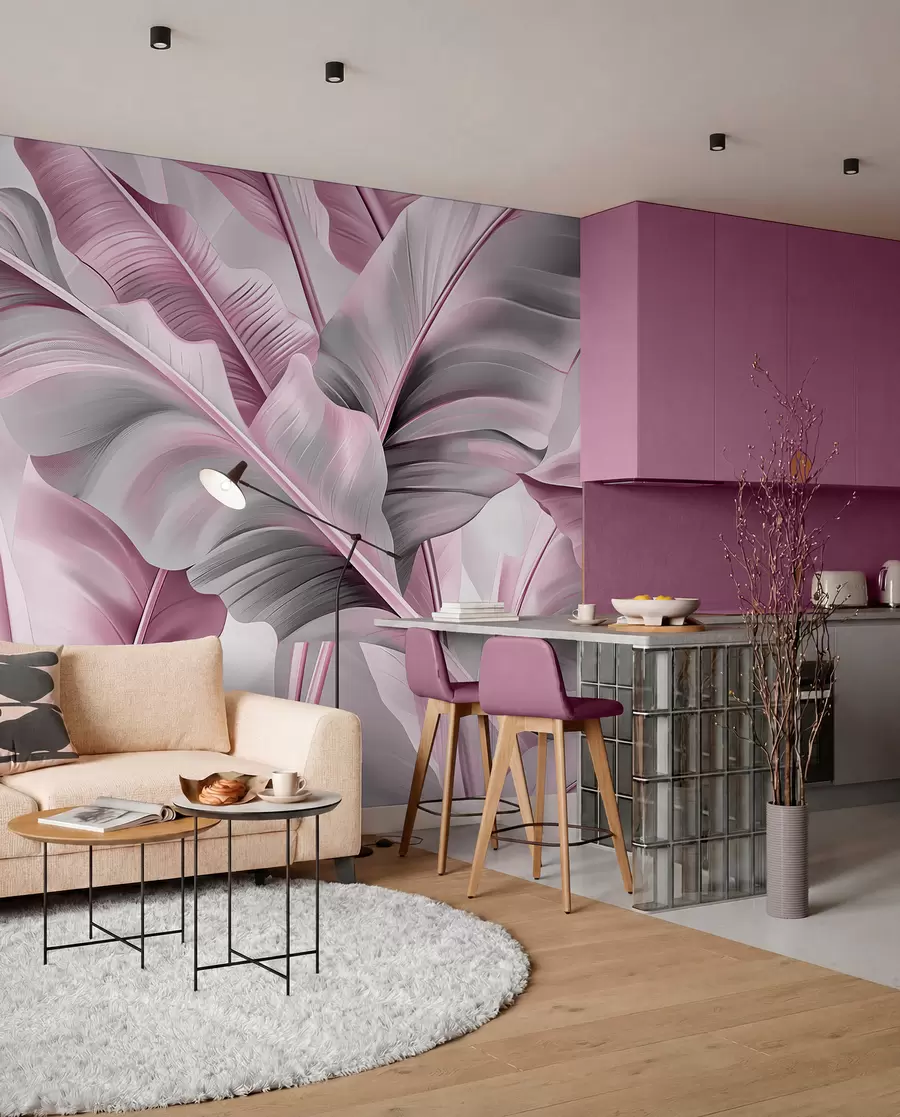 wall murals luxurious large banana leaves in pinkish gray tones w07876v2
