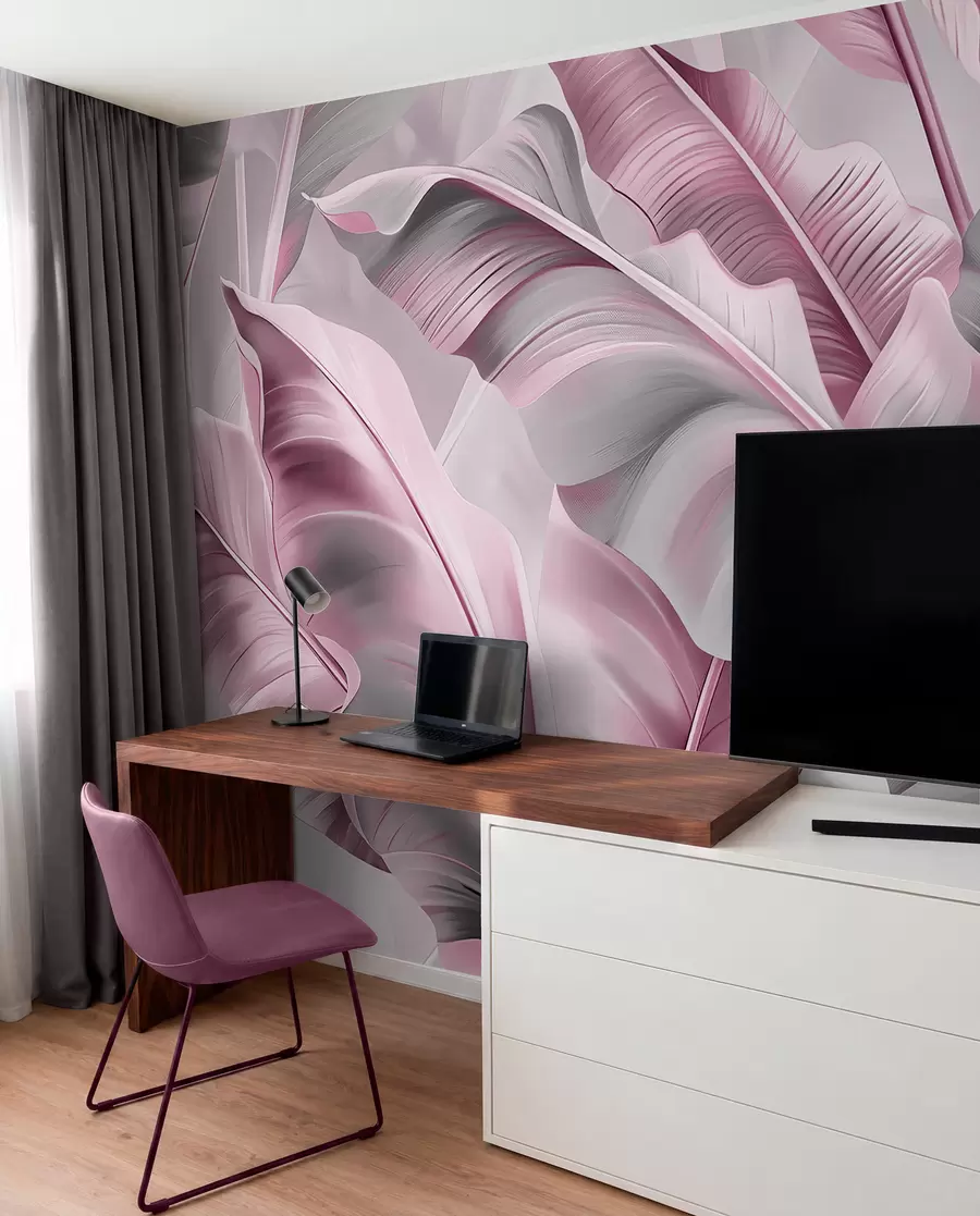 wall murals luxurious large banana leaves in pinkish gray tones w07876v2