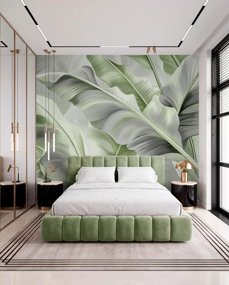 wall murals luxurious large banana leaves in gray-green tones w07876v3
