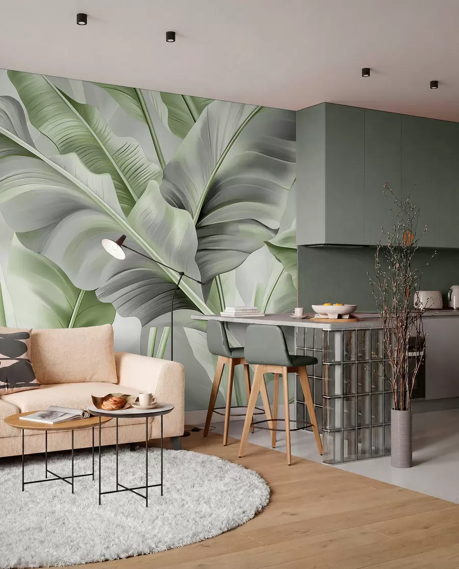 wall murals luxurious large banana leaves in gray-green tones w07876v3