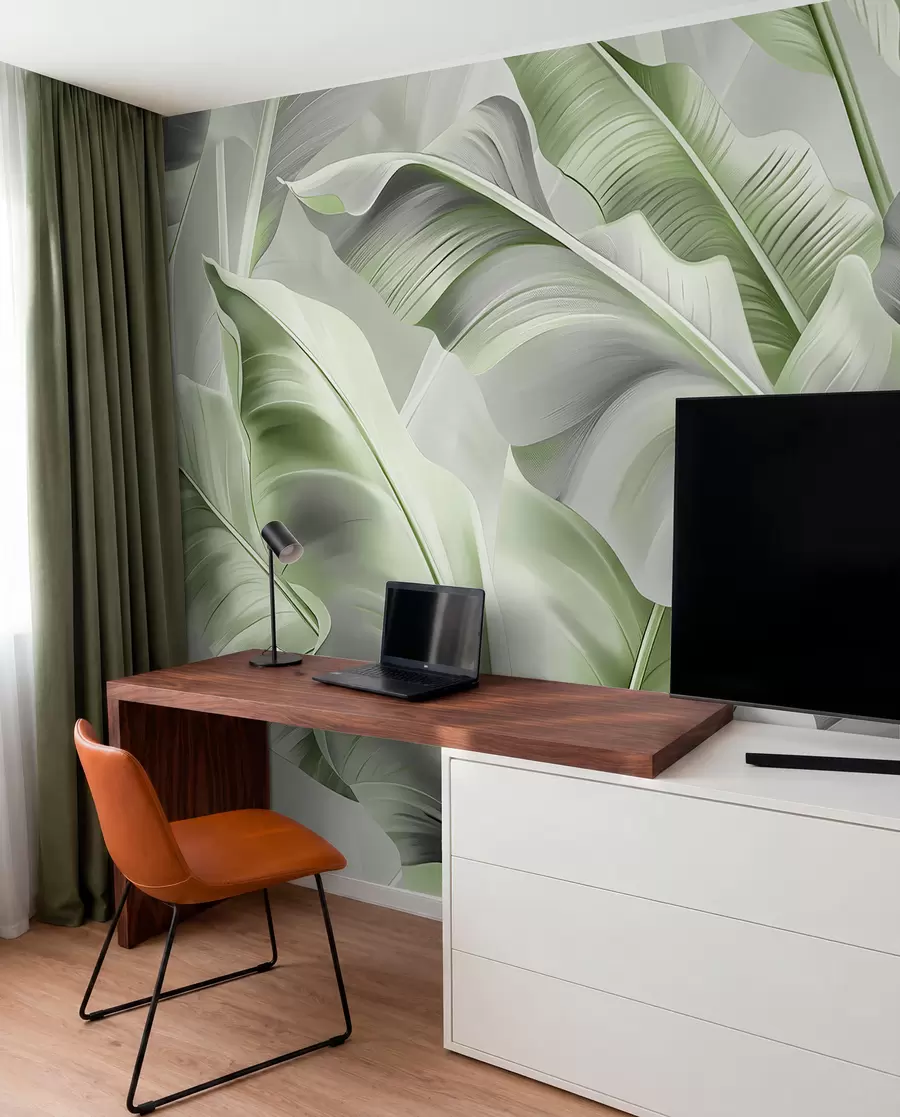 wall murals luxurious large banana leaves in gray-green tones w07876v3