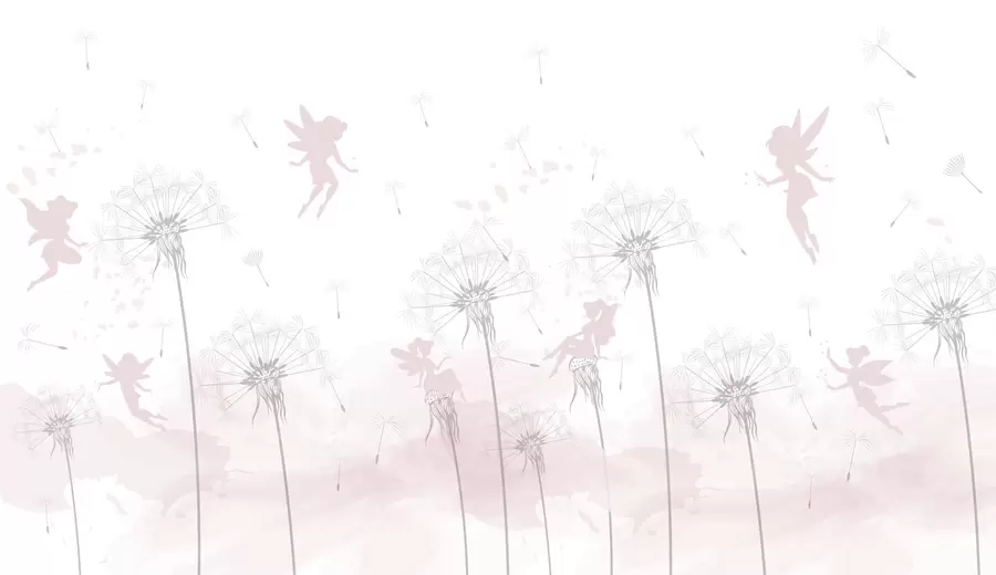 wall murals Magic fairies in dandelions and wildflowers Scandinavian style for girls  pink color w07913