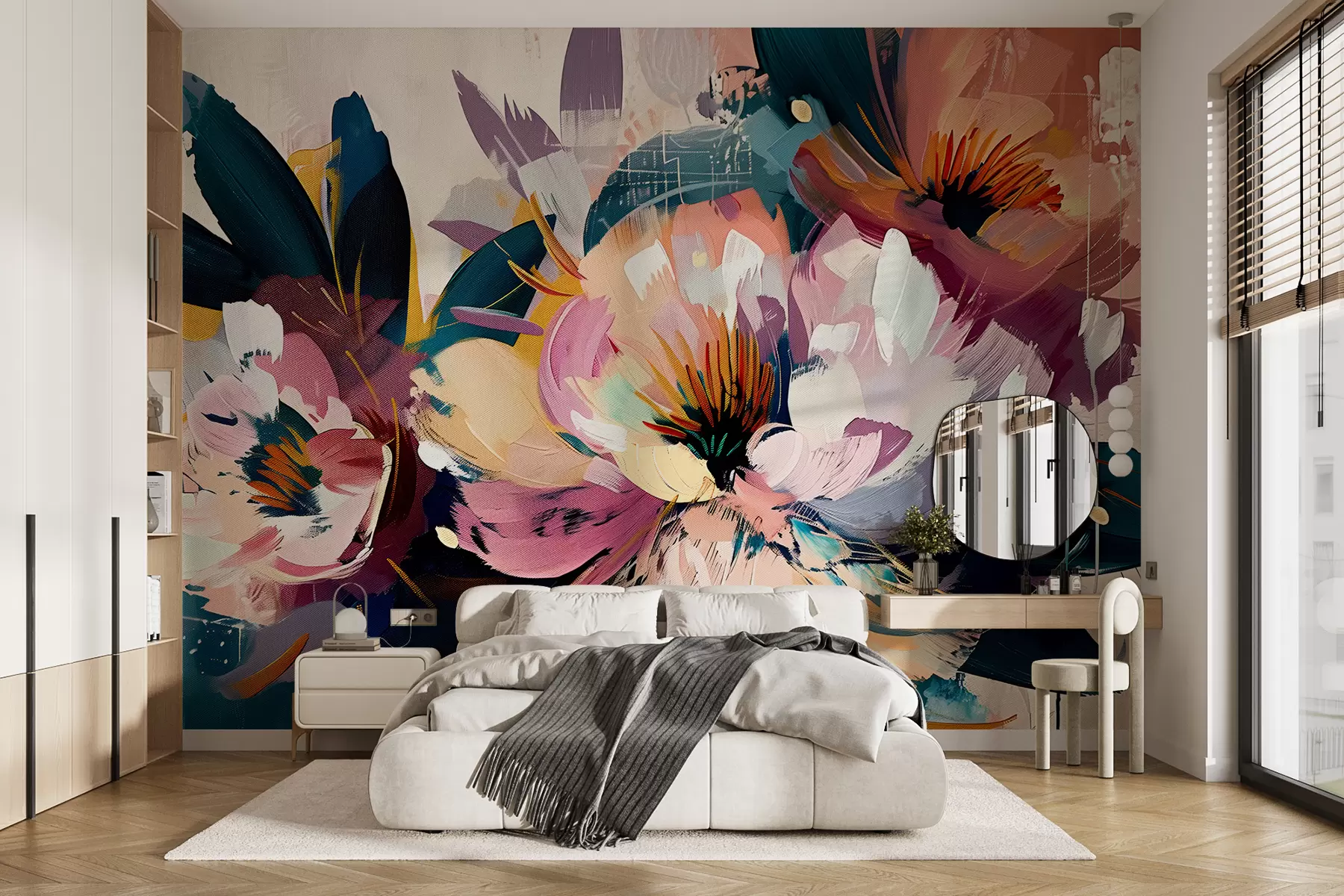 wall murals Large flowers are painted in oil w07940