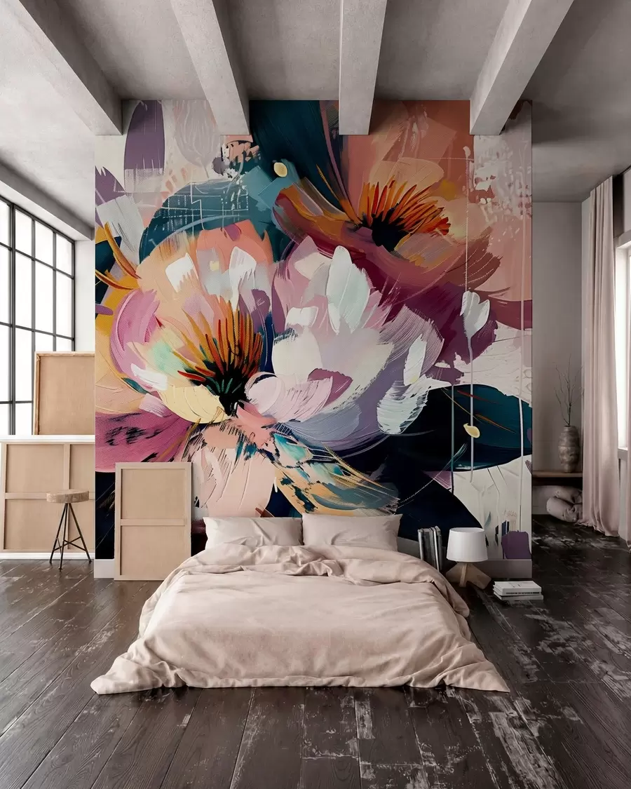 wall murals Large flowers are painted in oil w07940