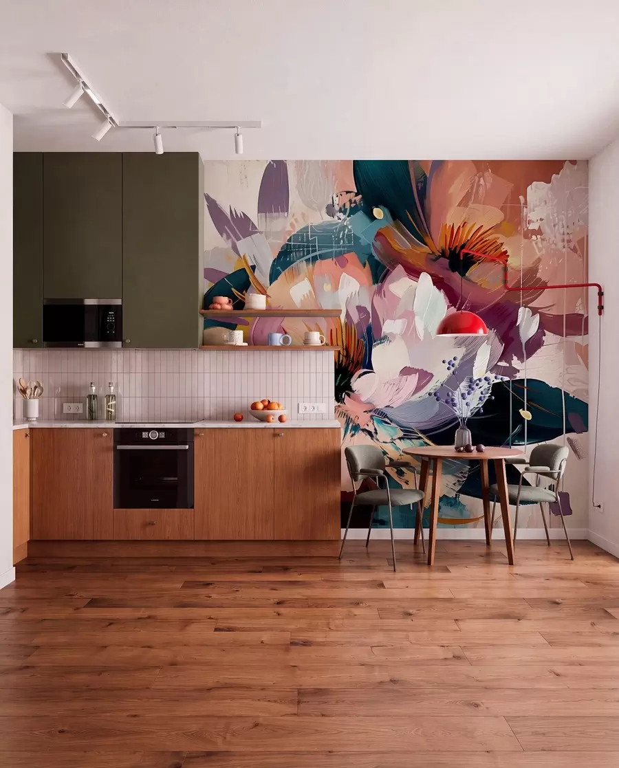 wall murals Large flowers are painted in oil w07940