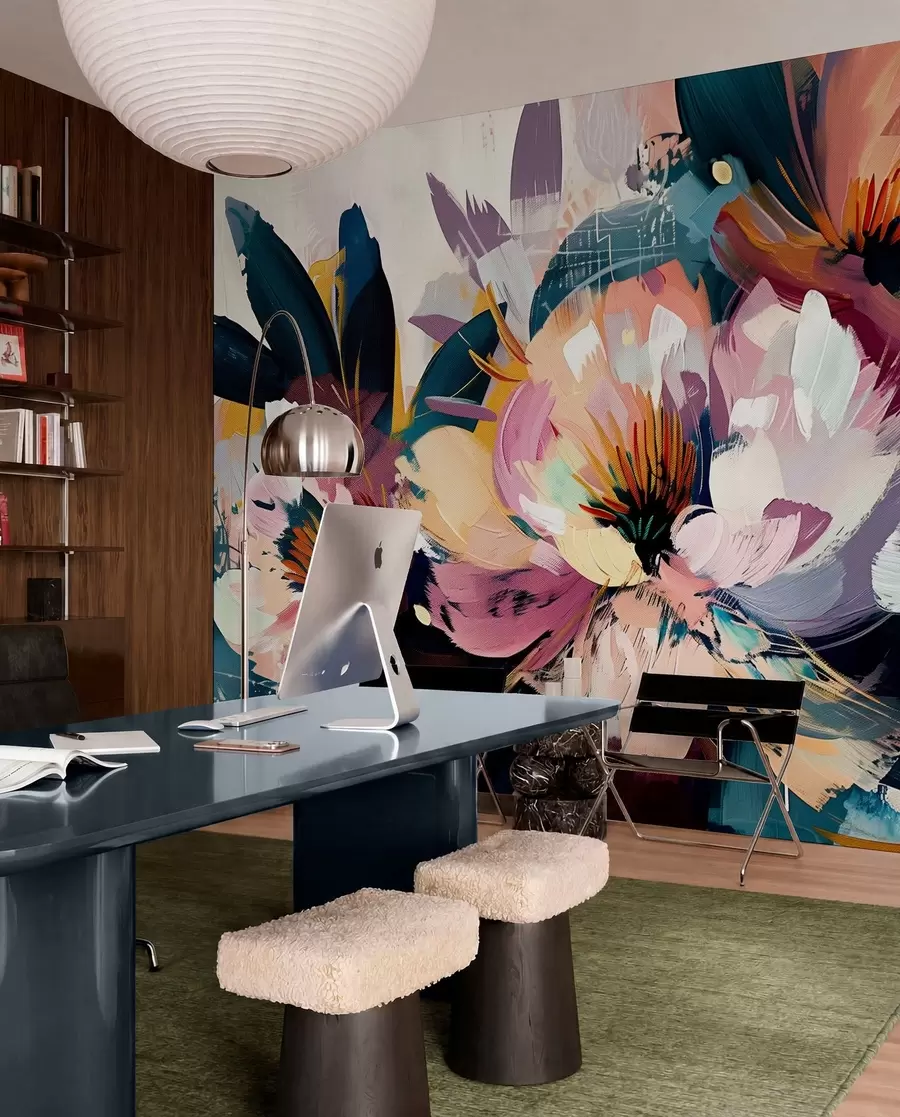 wall murals Large flowers are painted in oil w07940