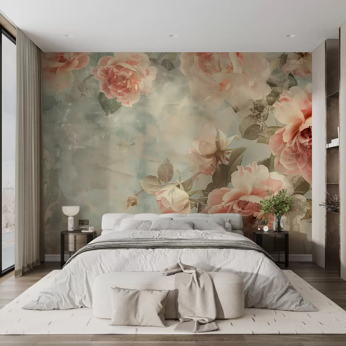 wall murals Smoky background with delicate flowers w07941
