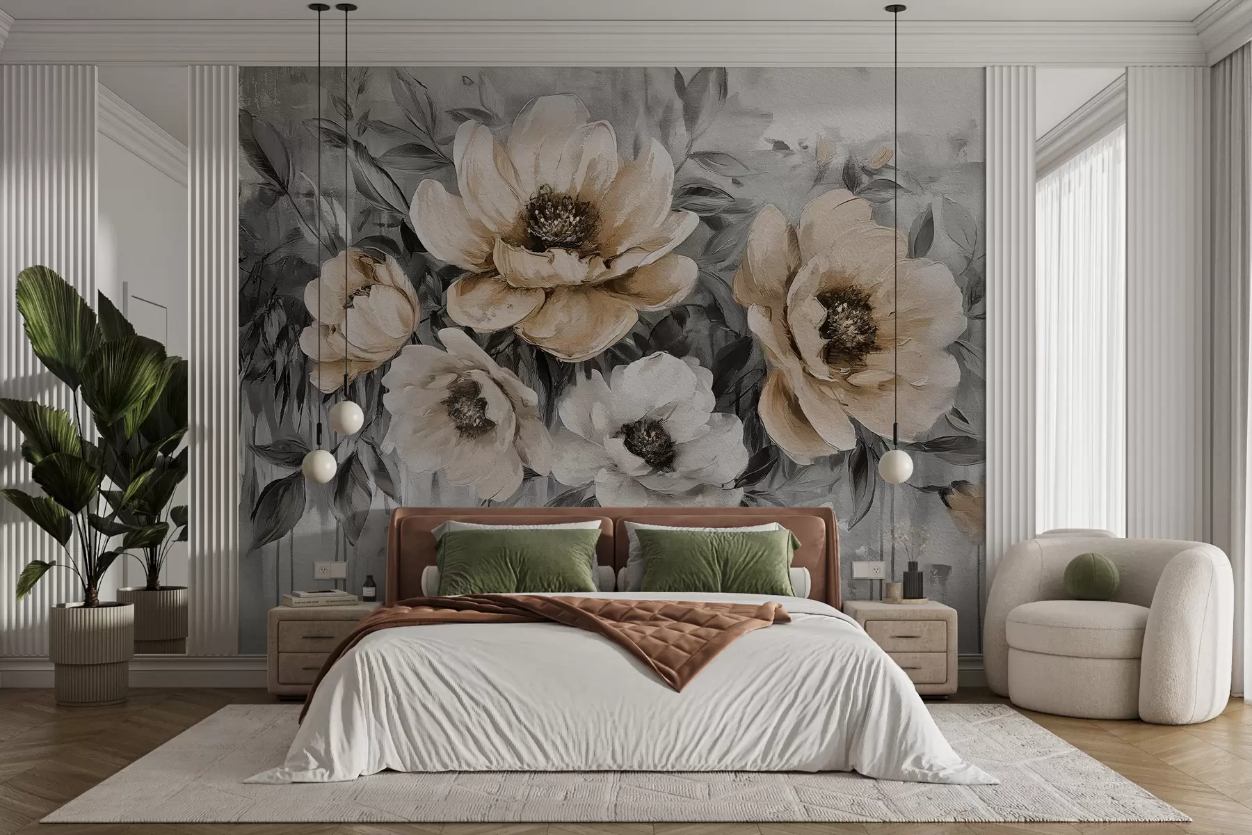 wall murals abstract floral peonies watercolor in pastel tones w07948v2