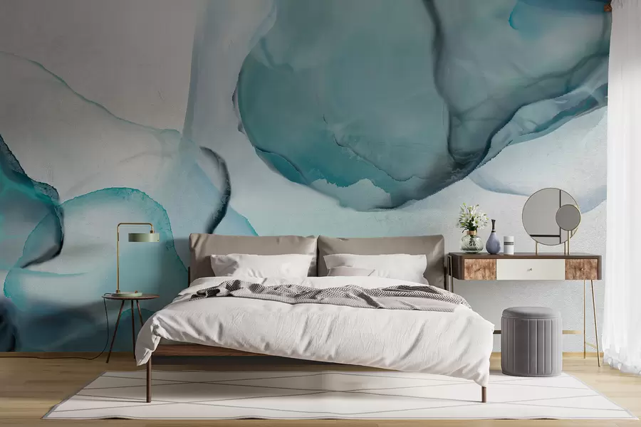 wall murals Abstract blue and white fluid art, resembling flowing water and ink w07927