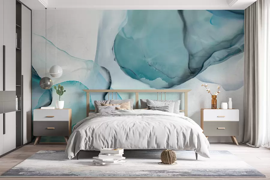 wall murals Abstract blue and white fluid art, resembling flowing water and ink w07927