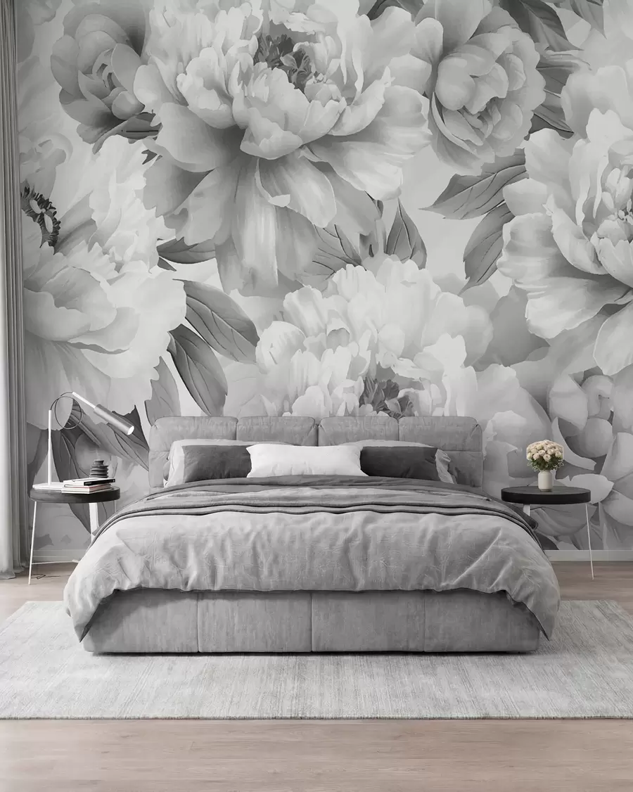 wall murals Black and white peonies w08068