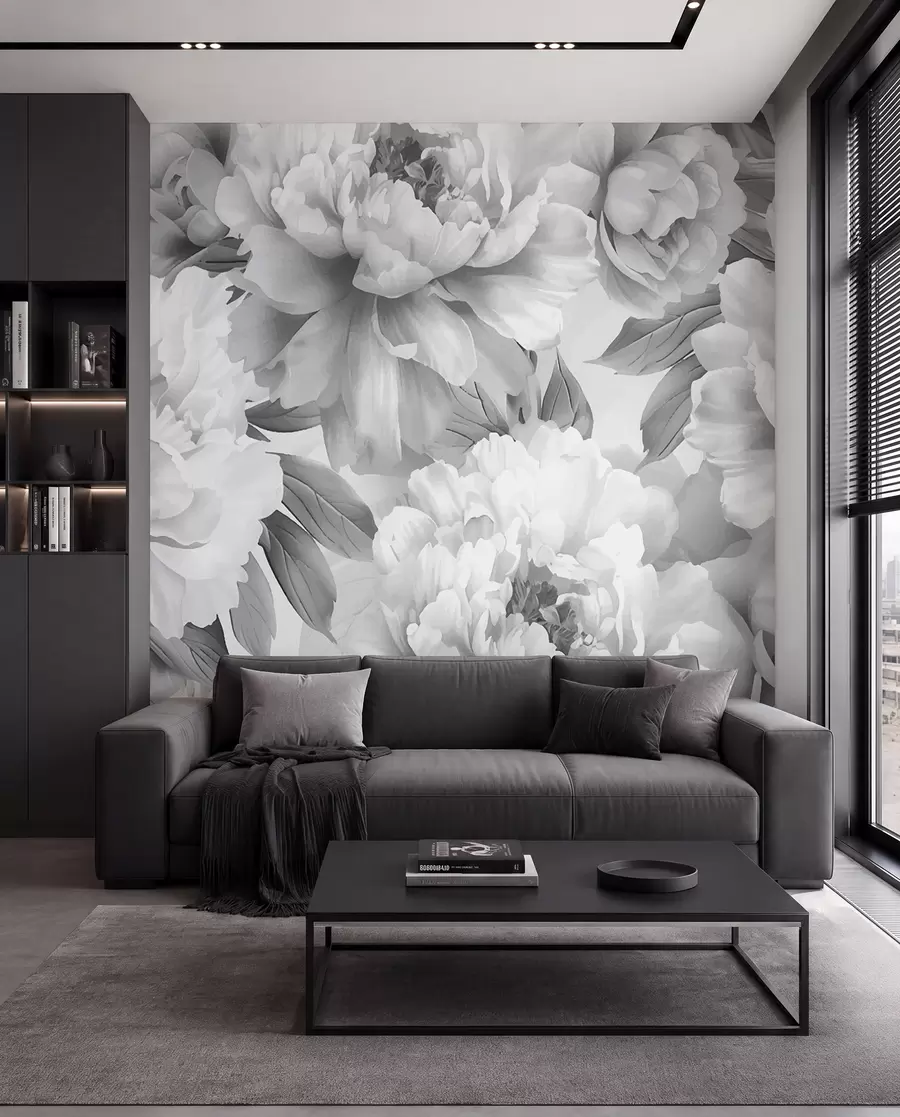 wall murals Black and white peonies w08068