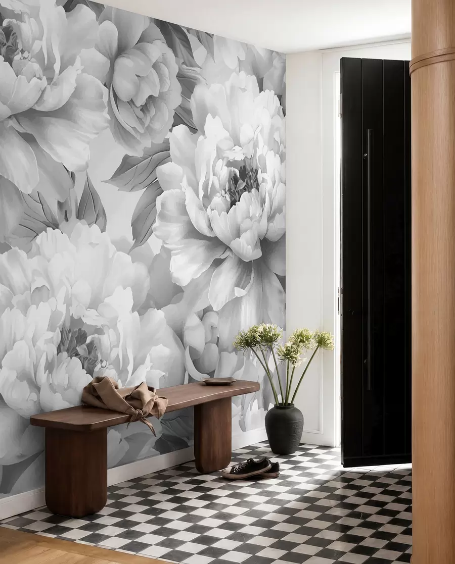 wall murals Black and white peonies w08068