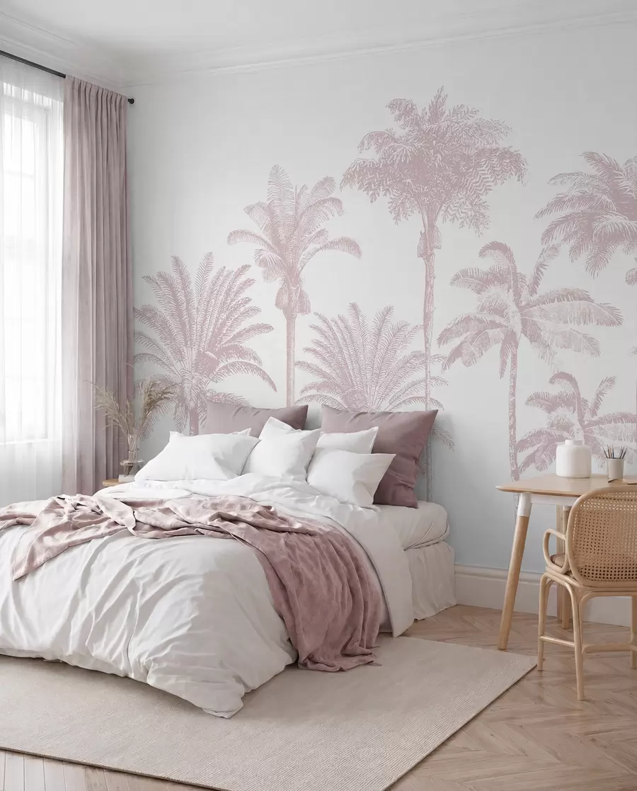 wall murals Tropical palm trees oasis minimal pink color w08111v1