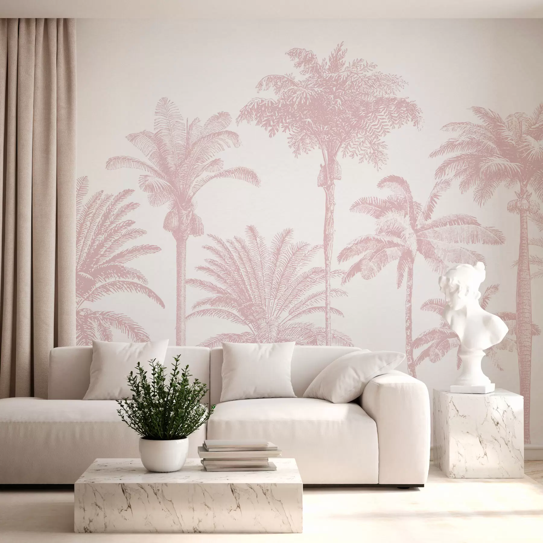 wall murals Tropical palm trees oasis minimal pink color w08111v1