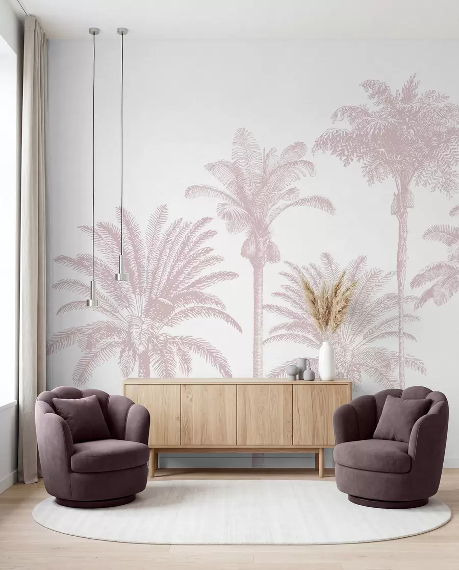 wall murals Tropical palm trees oasis minimal pink color w08111v1