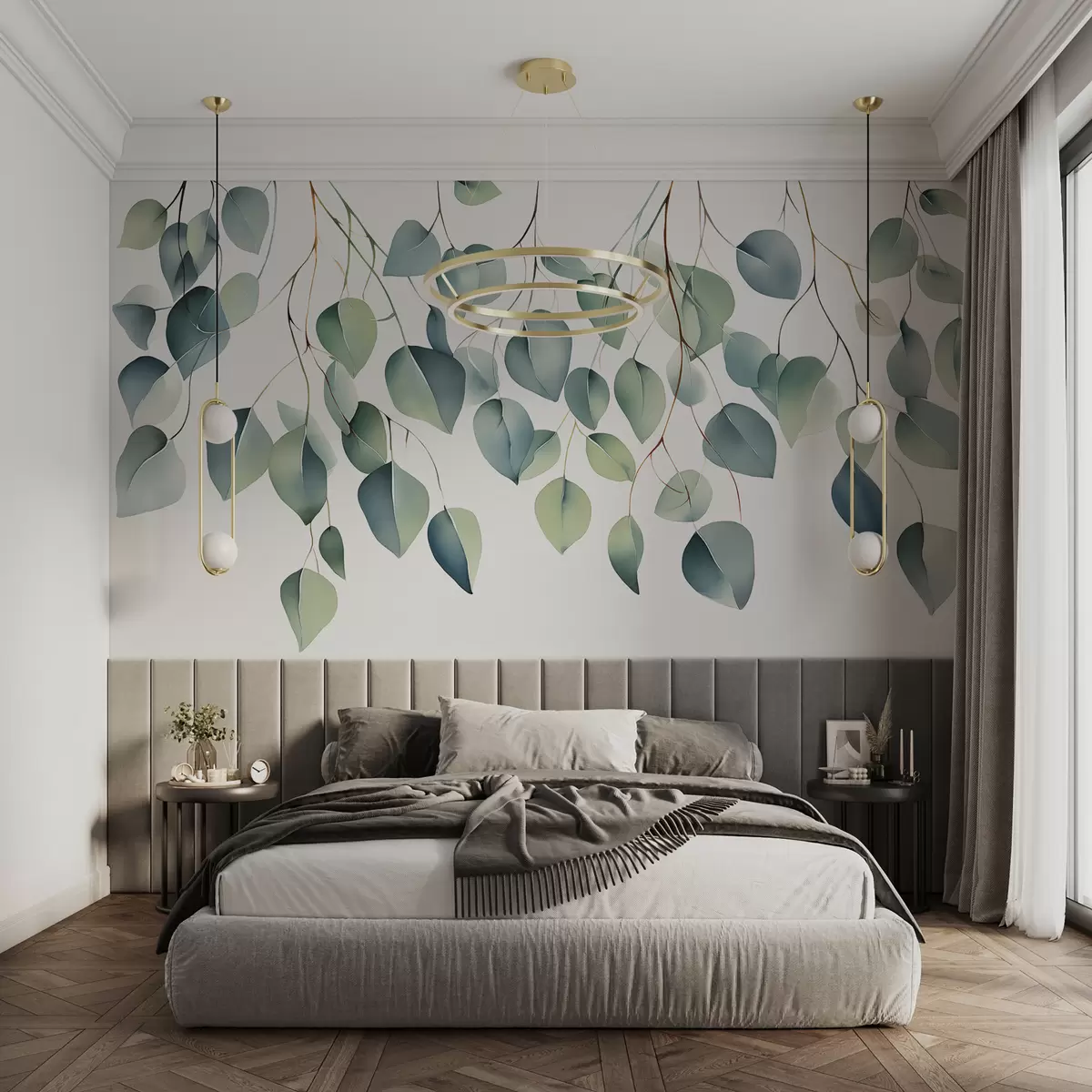wall murals Branches with eucalyptus leaves watercolor w08130