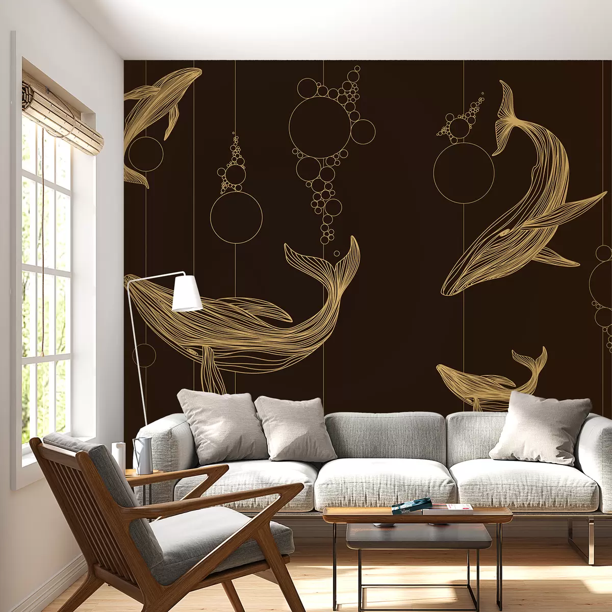 wall murals Whales and abstraction on brown background w08074v2