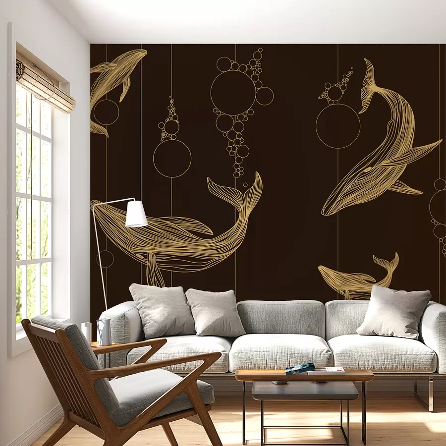 wall murals Whales and abstraction on brown background w08074v2