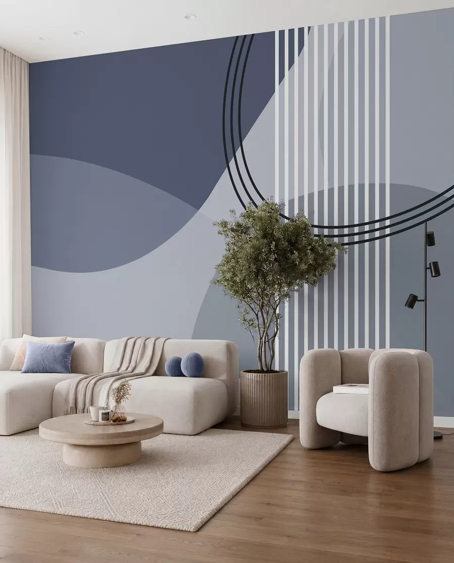 wall murals Geometric abstraction line and circle minimalism modern style blue color w08173v2