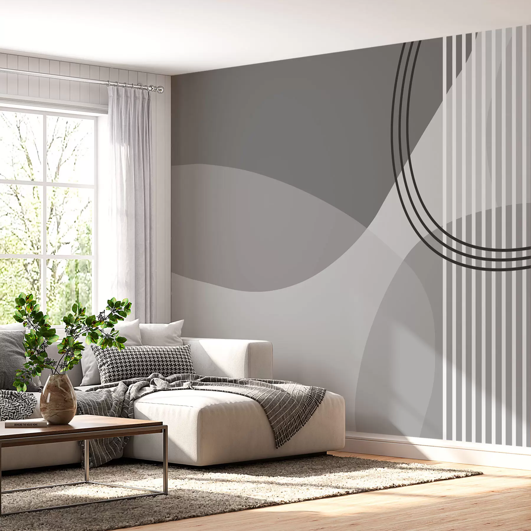 wall murals Geometric abstraction line and circle minimalism modern style gray color w08173v3