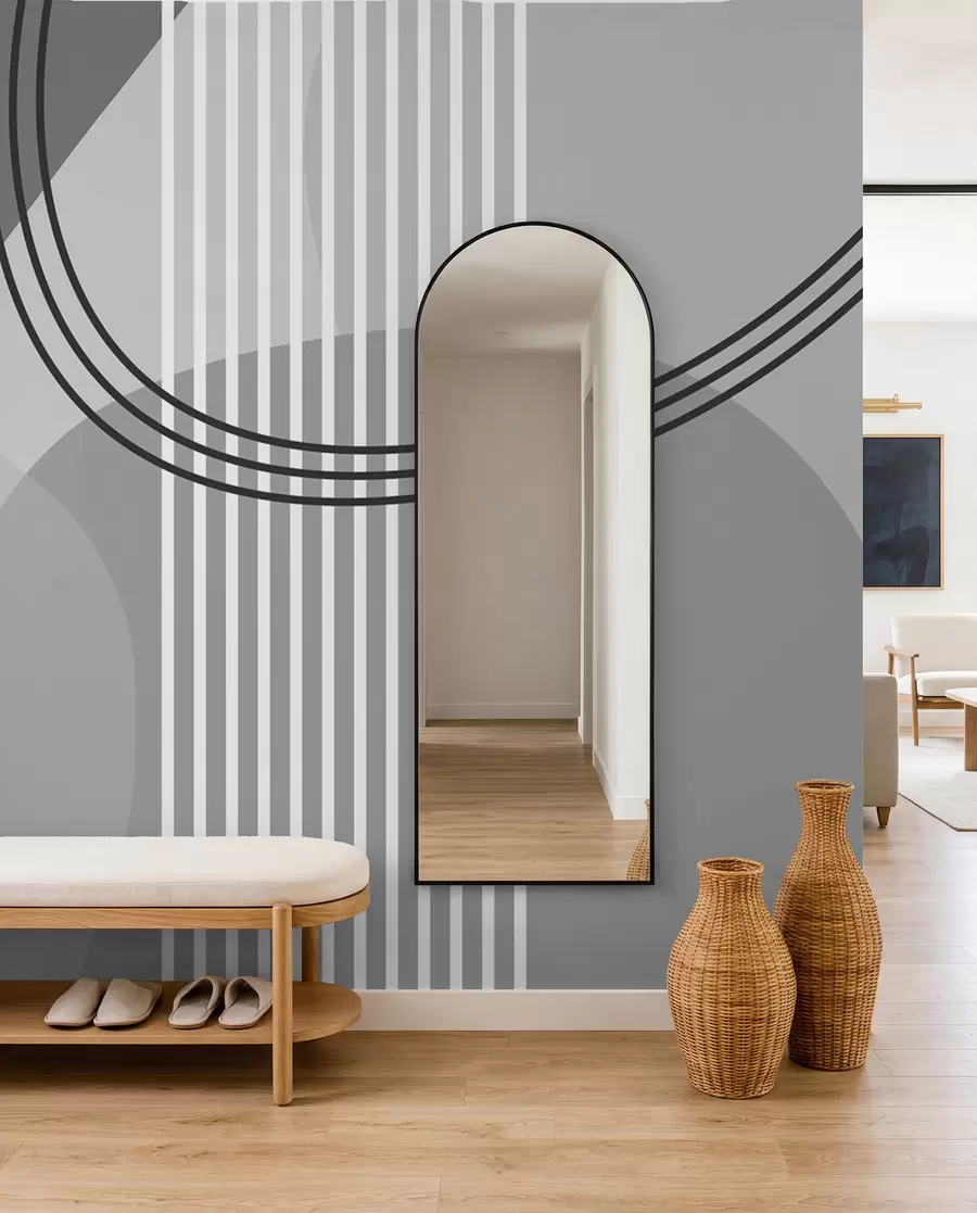 wall murals Geometric abstraction line and circle minimalism modern style gray color w08173v3