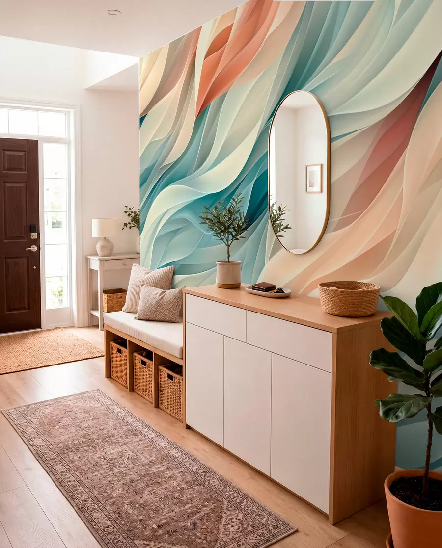 wall murals Mesmerizing abstract design with soft pastel waves w01335
