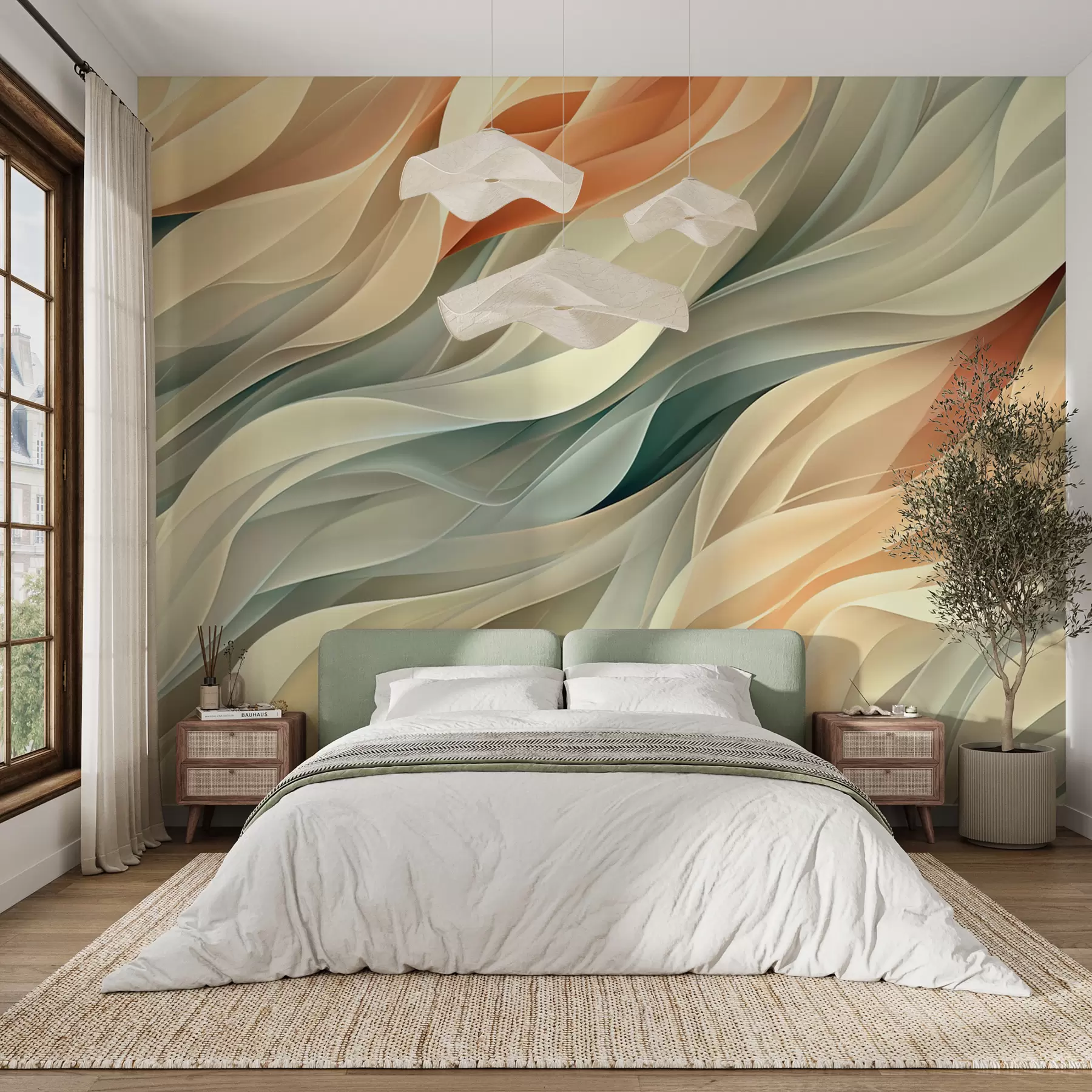 wall murals Mesmerizing abstract design with soft pastel waves in warm colors w01335v1